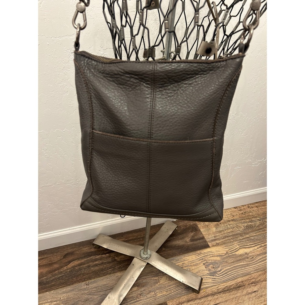 The Sak Gray Pebbled Leather Crossbody Bag with Woven Geometric Strap Messenger - Picture 8 of 11